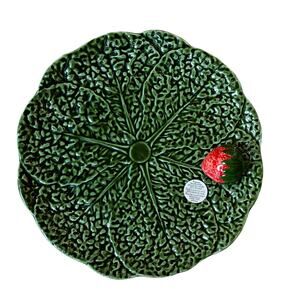 Vintage Belo Portugal Majolica Cabbage Leaf Serving Platter w/ Strawberry 12”